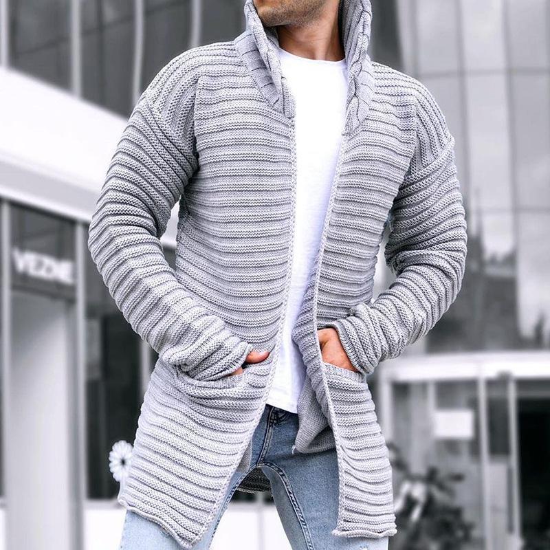 Mid-lange Gebreide Cardigan Heren met Staande Kraag en Twee Zakken – Comfortabele Cardigan voor Mannen in Hoogwaardige Stof