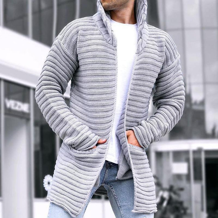 Mid-lange Gebreide Cardigan Heren met Staande Kraag en Twee Zakken – Comfortabele Cardigan voor Mannen in Hoogwaardige Stof