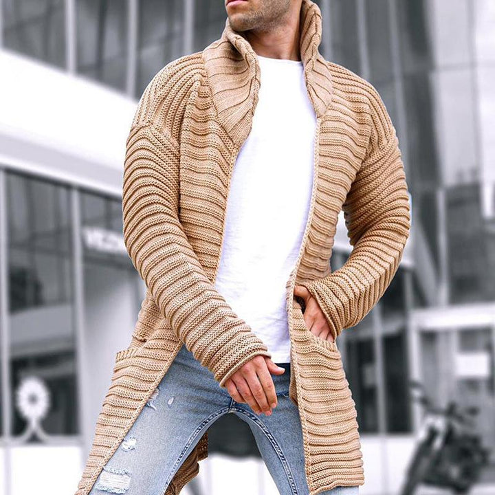 Mid-lange Gebreide Cardigan Heren met Staande Kraag en Twee Zakken – Comfortabele Cardigan voor Mannen in Hoogwaardige Stof