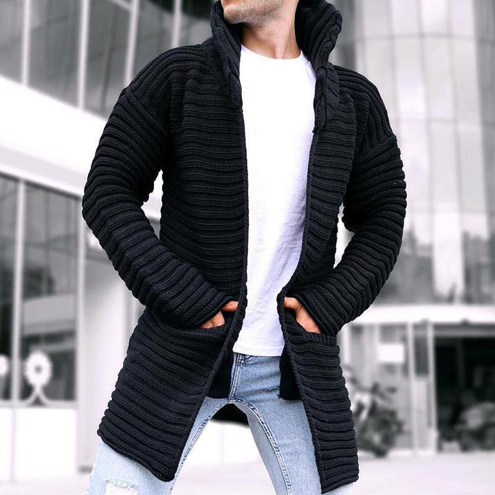 Mid-lange Gebreide Cardigan Heren met Staande Kraag en Twee Zakken – Comfortabele Cardigan voor Mannen in Hoogwaardige Stof