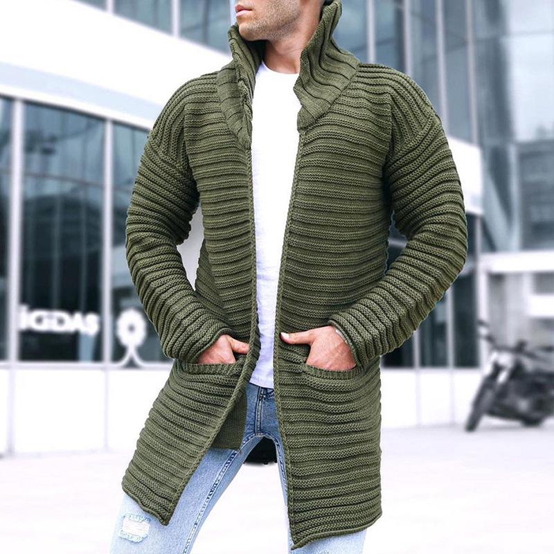 Mid-lange Gebreide Cardigan Heren met Staande Kraag en Twee Zakken – Comfortabele Cardigan voor Mannen in Hoogwaardige Stof