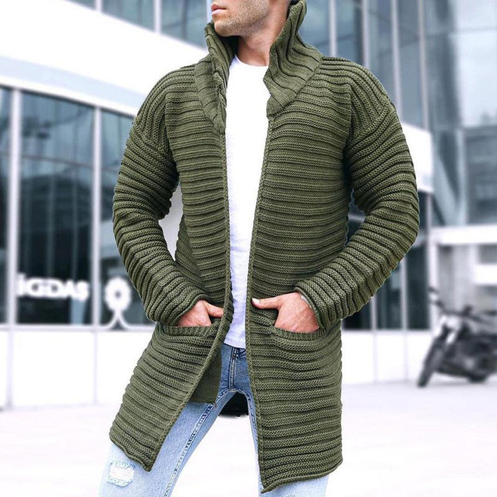 Mid-lange Gebreide Cardigan Heren met Staande Kraag en Twee Zakken – Comfortabele Cardigan voor Mannen in Hoogwaardige Stof