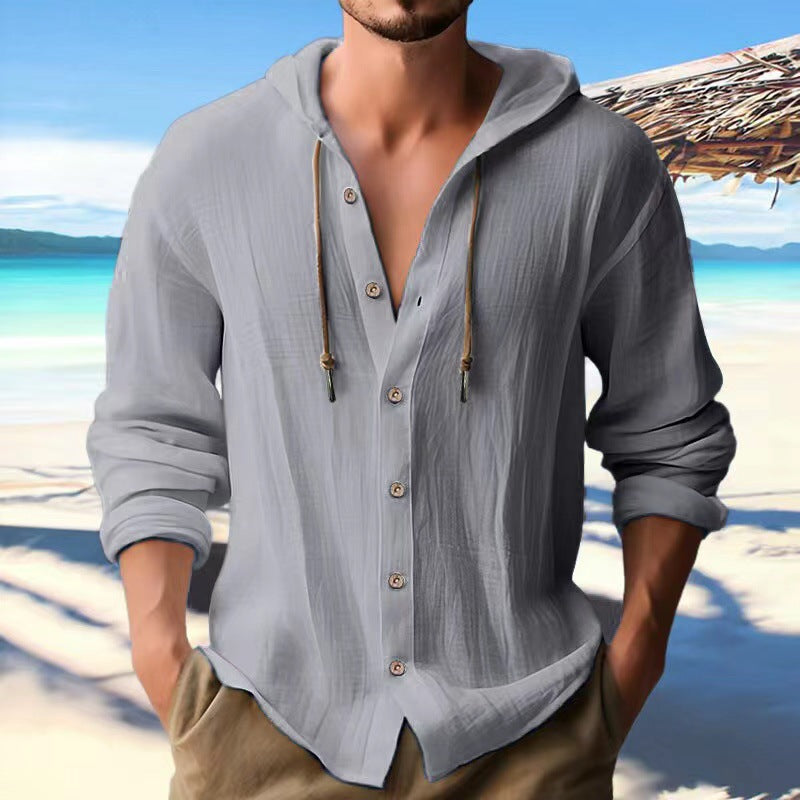 Sam | Heren hoodie met effen kleur, enkelrijige sluiting en lange mouwen