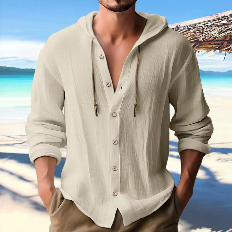 Sam | Heren hoodie met effen kleur, enkelrijige sluiting en lange mouwen