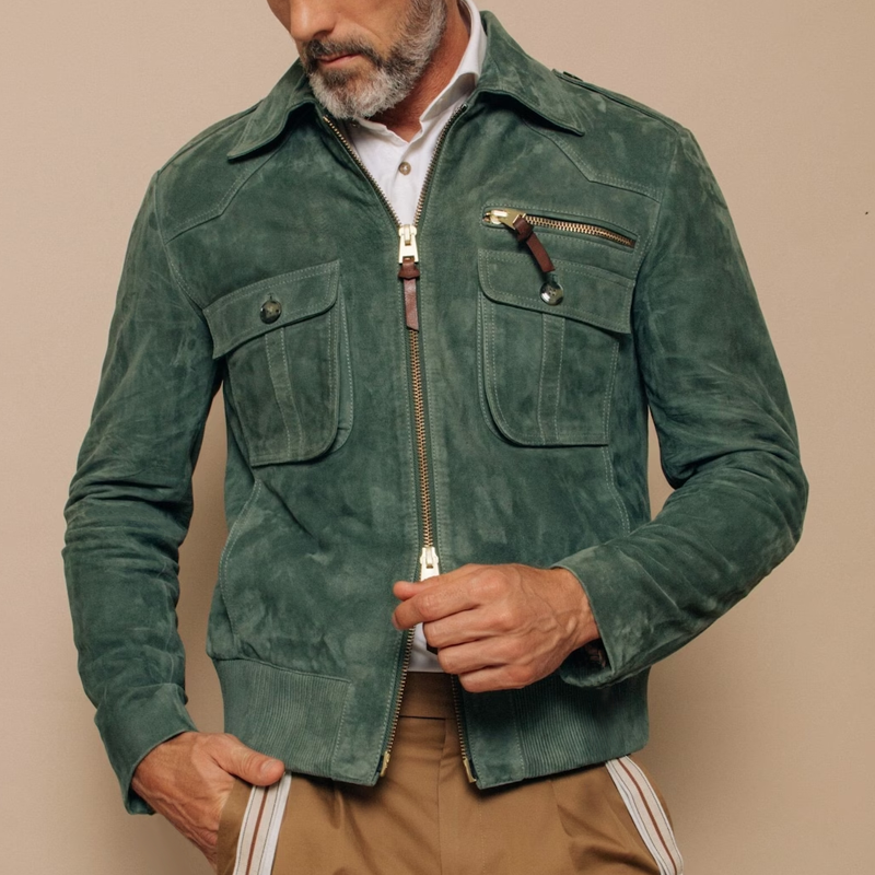 Retro Suède Heren Jas met Rits en Borstzak – Luxe Winter Trucker Stijl, Hoogwaardig Materiaal, Comfortabele Pasvorm 0