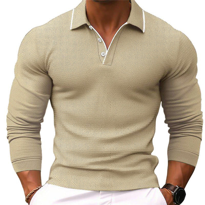 Slim Fit Katoenen Polo Shirt Heren met Lapelekraag en Lange Mouwen - Effen Kleur, Ademend en Duurzaam