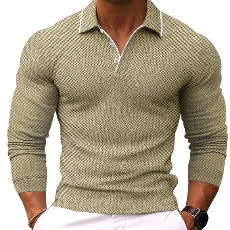 Slim Fit Katoenen Polo Shirt Heren met Lapelekraag en Lange Mouwen - Effen Kleur, Ademend en Duurzaam