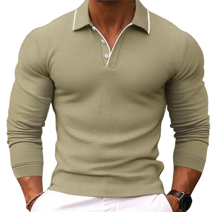 Slim Fit Katoenen Polo Shirt Heren met Lapelekraag en Lange Mouwen - Effen Kleur, Ademend en Duurzaam