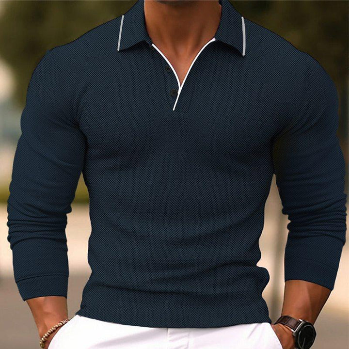 Slim Fit Katoenen Polo Shirt Heren met Lapelekraag en Lange Mouwen - Effen Kleur, Ademend en Duurzaam
