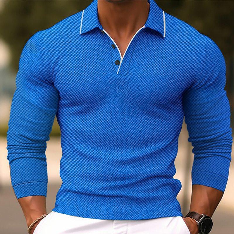 Slim Fit Katoenen Polo Shirt Heren met Lapelekraag en Lange Mouwen - Effen Kleur, Ademend en Duurzaam