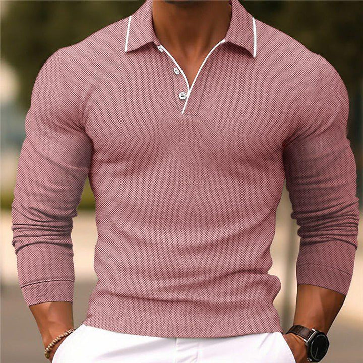 Slim Fit Katoenen Polo Shirt Heren met Lapelekraag en Lange Mouwen - Effen Kleur, Ademend en Duurzaam