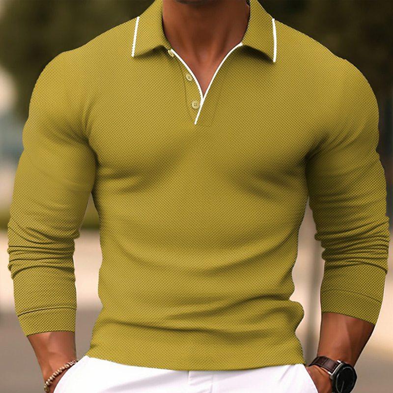 Slim Fit Katoenen Polo Shirt Heren met Lapelekraag en Lange Mouwen - Effen Kleur, Ademend en Duurzaam