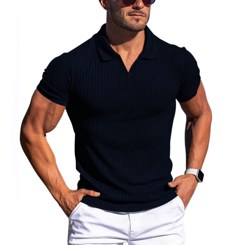 Slim Fit Polo Shirt Heren met Korte Mouwen en Effen/Gestreept Ontwerp – Comfortabele Katoenmix voor Elke Gelegenheid