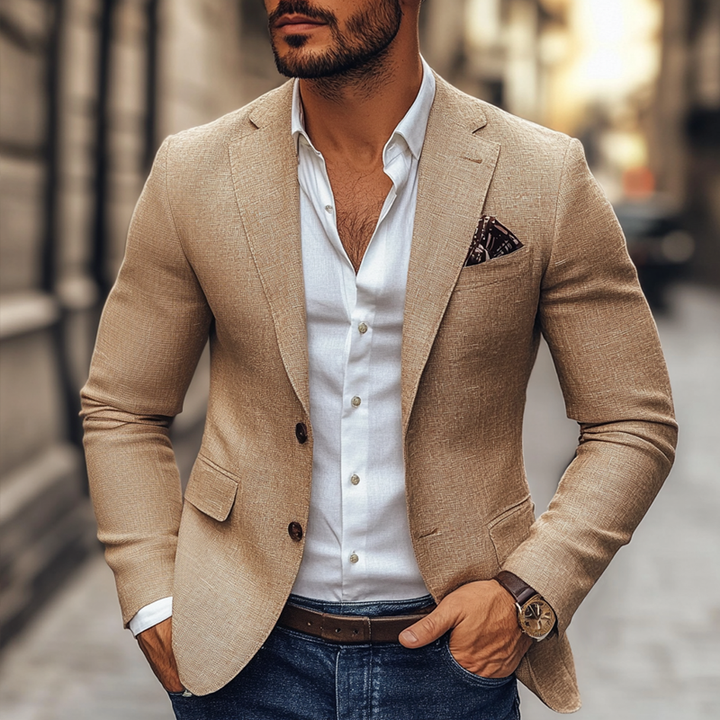 Stijlvolle Heren Blazer met Notch Lapel en Twee Knopen – Comfortabele Regular Fit van Katoen en Polyester