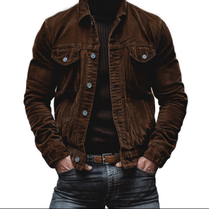 Vintage Corduroy Werkjas Heren met Revers en Meerdere Zakken - Relaxed Fit voor Werk en Casual Gebruik 0