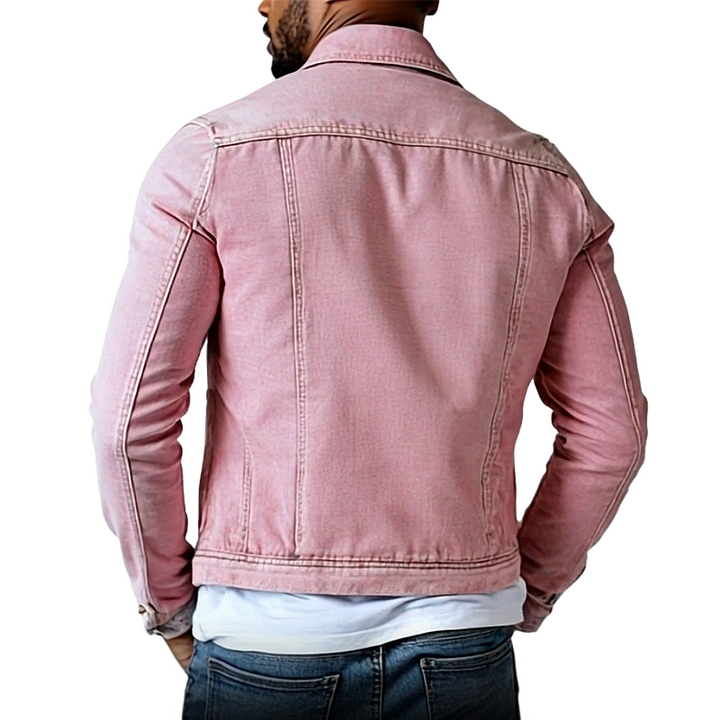 Vintage Gewassen Denim Jack voor Heren met Revers, Regular Fit en Lange Mouwen 2