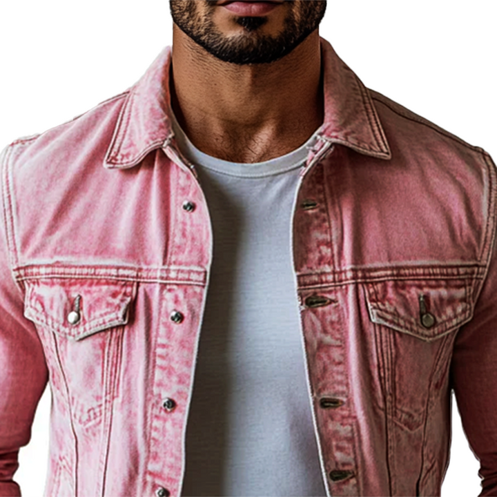 Vintage Gewassen Denim Jack voor Heren met Revers, Regular Fit en Lange Mouwen 3
