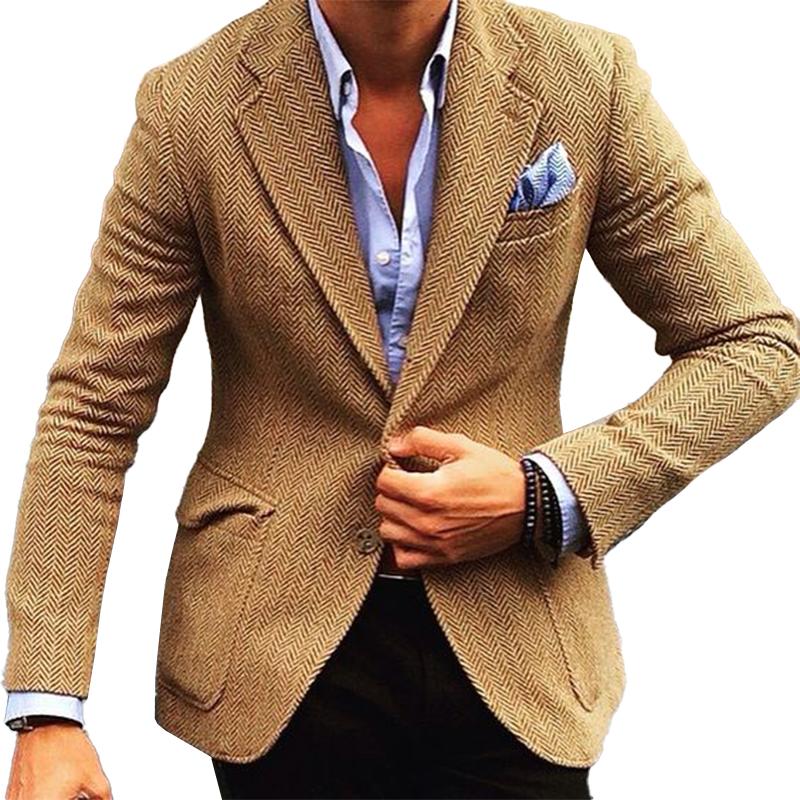 Vintage Herringbone Wolmix Blazer voor Mannen - Tailored Fit met Enkele Knopen en Lapel Kraag 1
