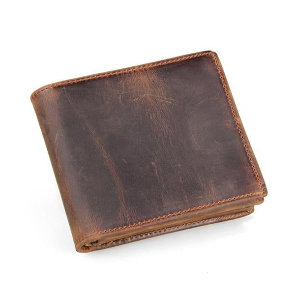 Vintage Korte Portemonnee Heren van Premium Leer met 3 Kaartsleuven en Ritsvak 0