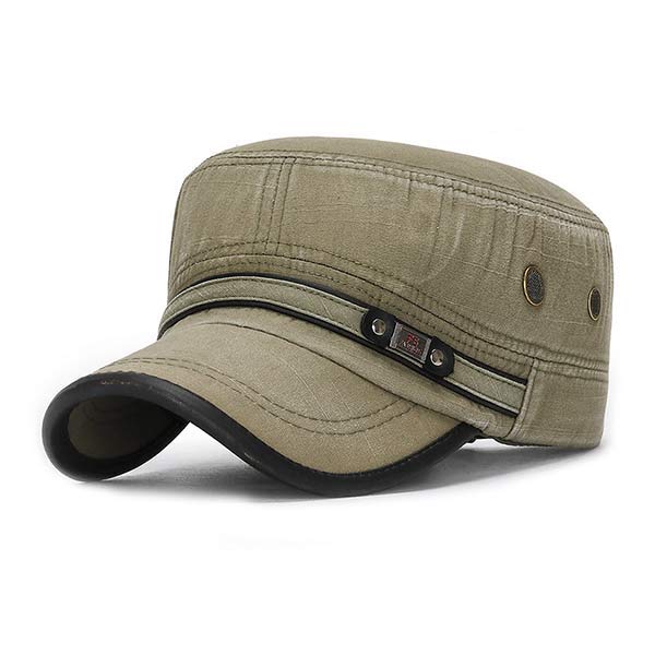 Vintage Leren Rand Baseballcap voor Mannen in Army Groen, Navy, Bruin, Beige en Zwart 0