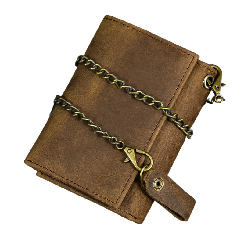 Vintage Leren Trifold Portemonnee Heren met Meerdere Vakken en ID Venster 1