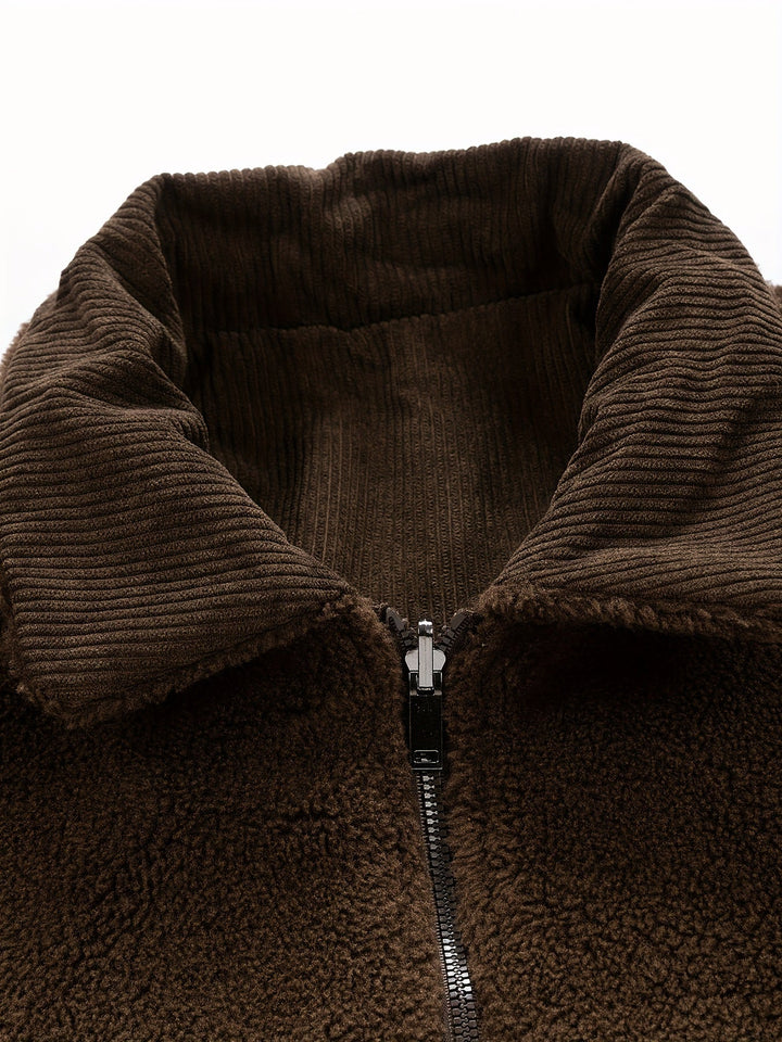 Gestreepte cord-fleecejas voor heren