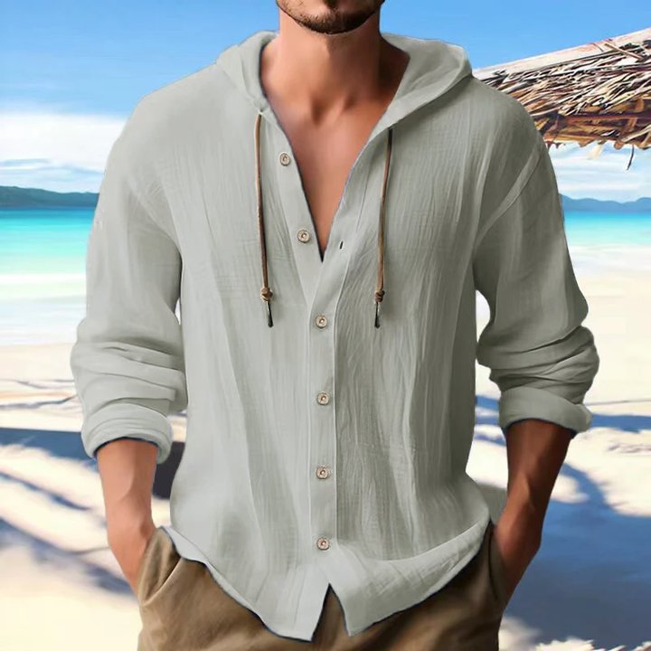 Sam | Heren hoodie met effen kleur, enkelrijige sluiting en lange mouwen