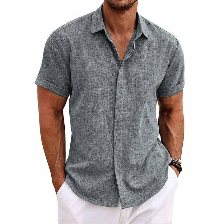 Michael | Men's Short Sleeve Cotton Linen Shirt with Lapel Collar for Casual Style 1