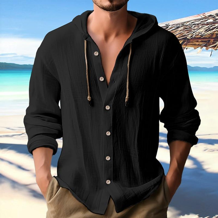 Sam | Heren hoodie met effen kleur, enkelrijige sluiting en lange mouwen