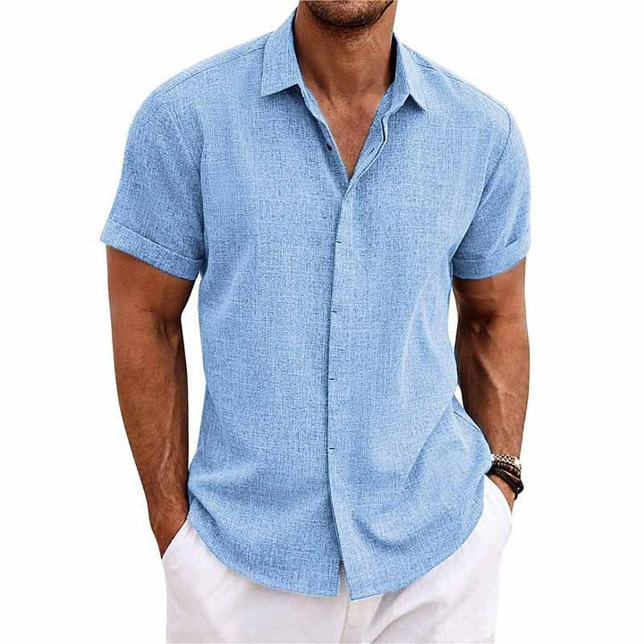 Michael | Men's Short Sleeve Cotton Linen Shirt with Lapel Collar for Casual Style 6